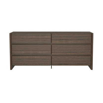 Walnut Brown Double Dresser with 6 Drawers for Bedroom Storage