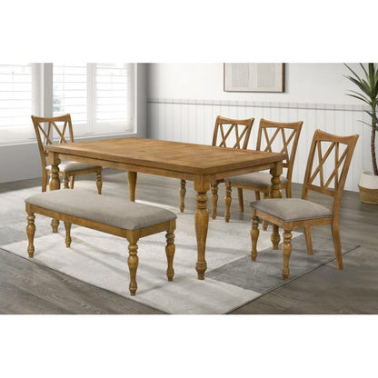 Farmhouse Rubberwood Dining Bench in Brown for Kitchen or Dining Room