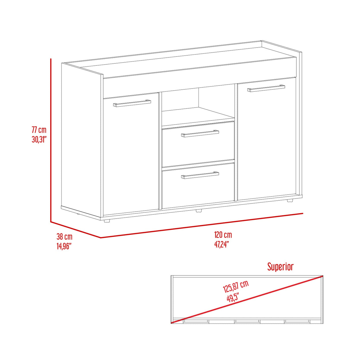 Brown Particle Board Dining Room Sideboard with Storage Cabinets