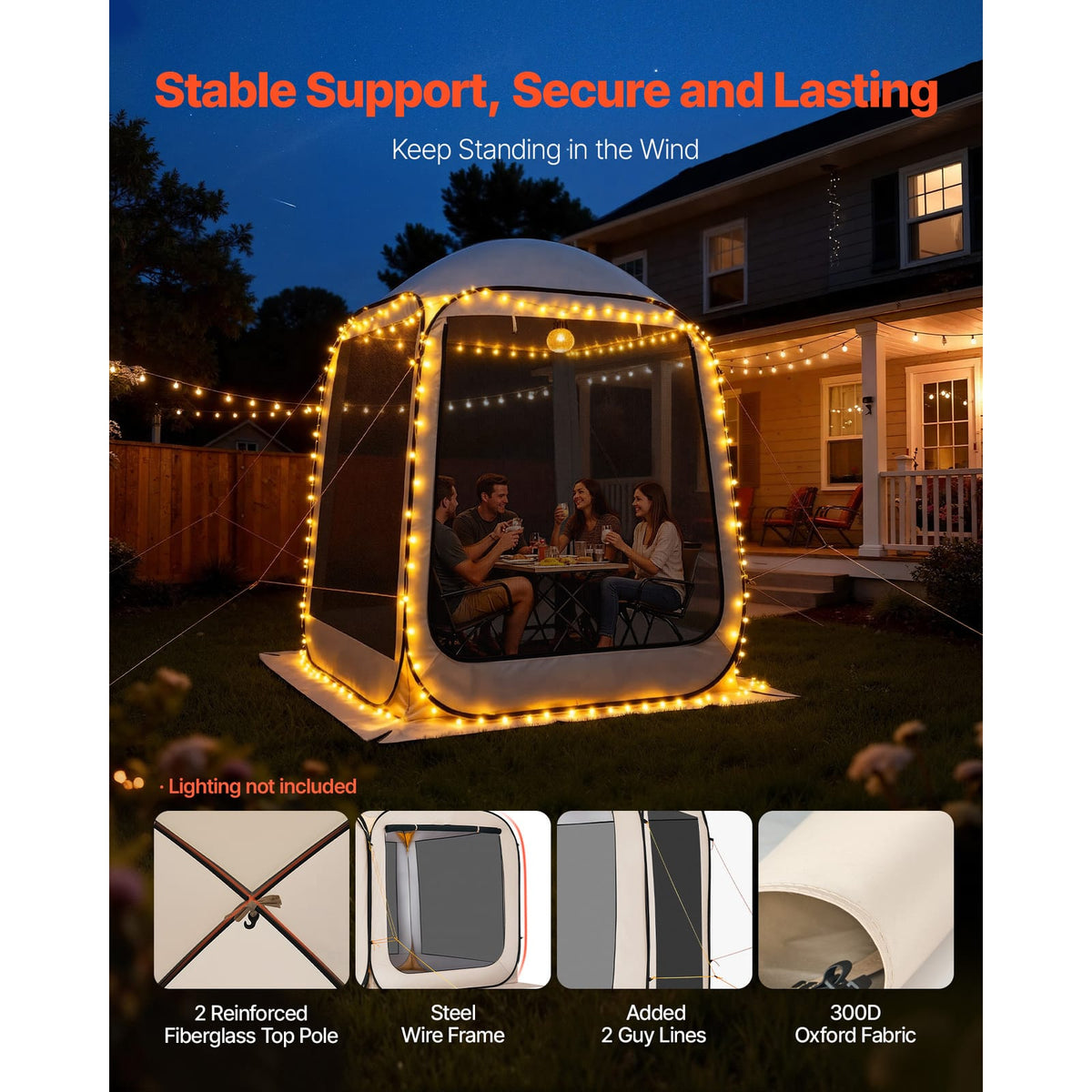6 Person Beige Steel Pop Up Screen Tent - Garden Patio