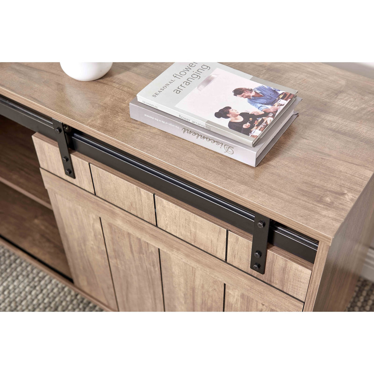L-Shaped Brown Office Desk with Storage Credenza