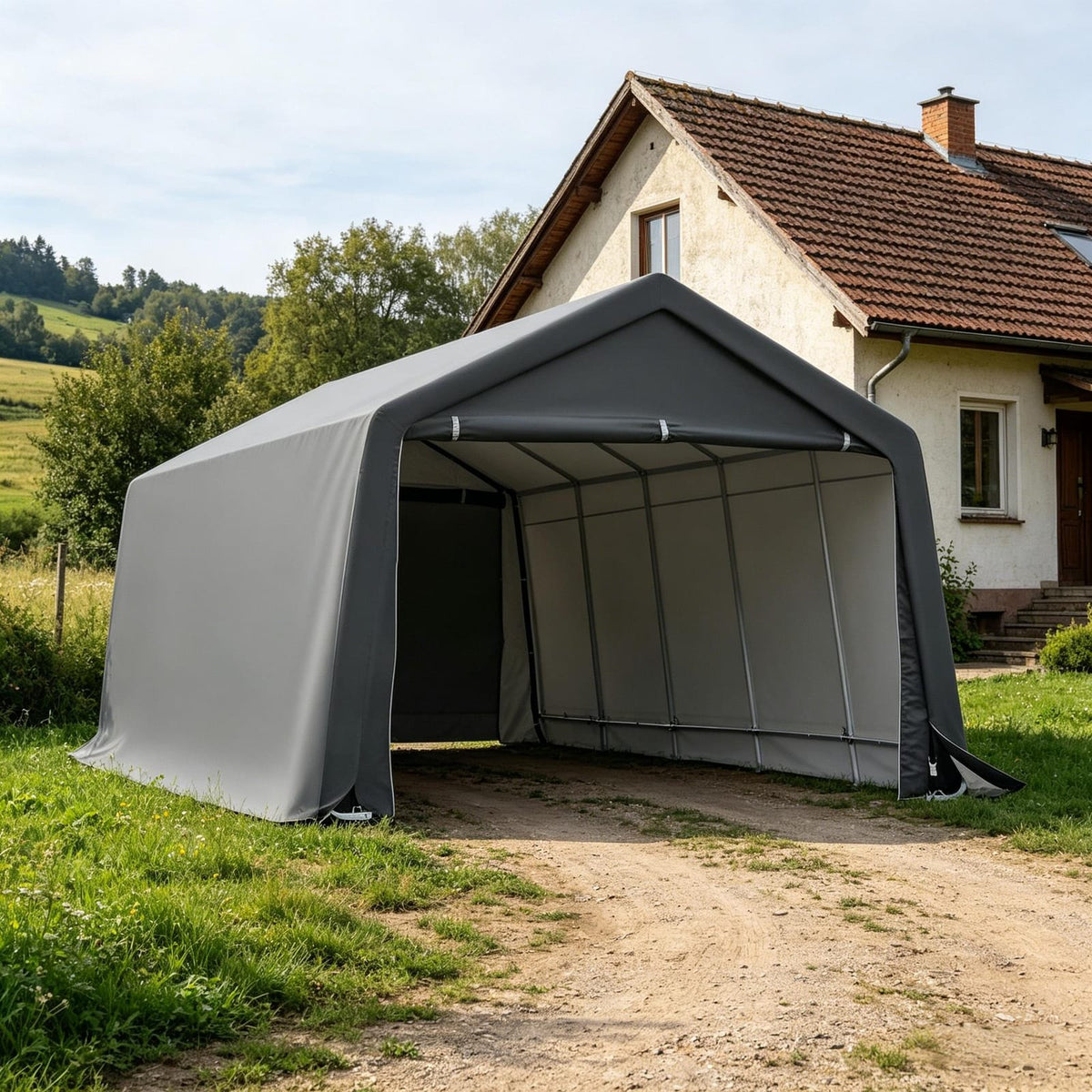 19'x11.8' Gray Metal Carport - Outdoor Storage Tent