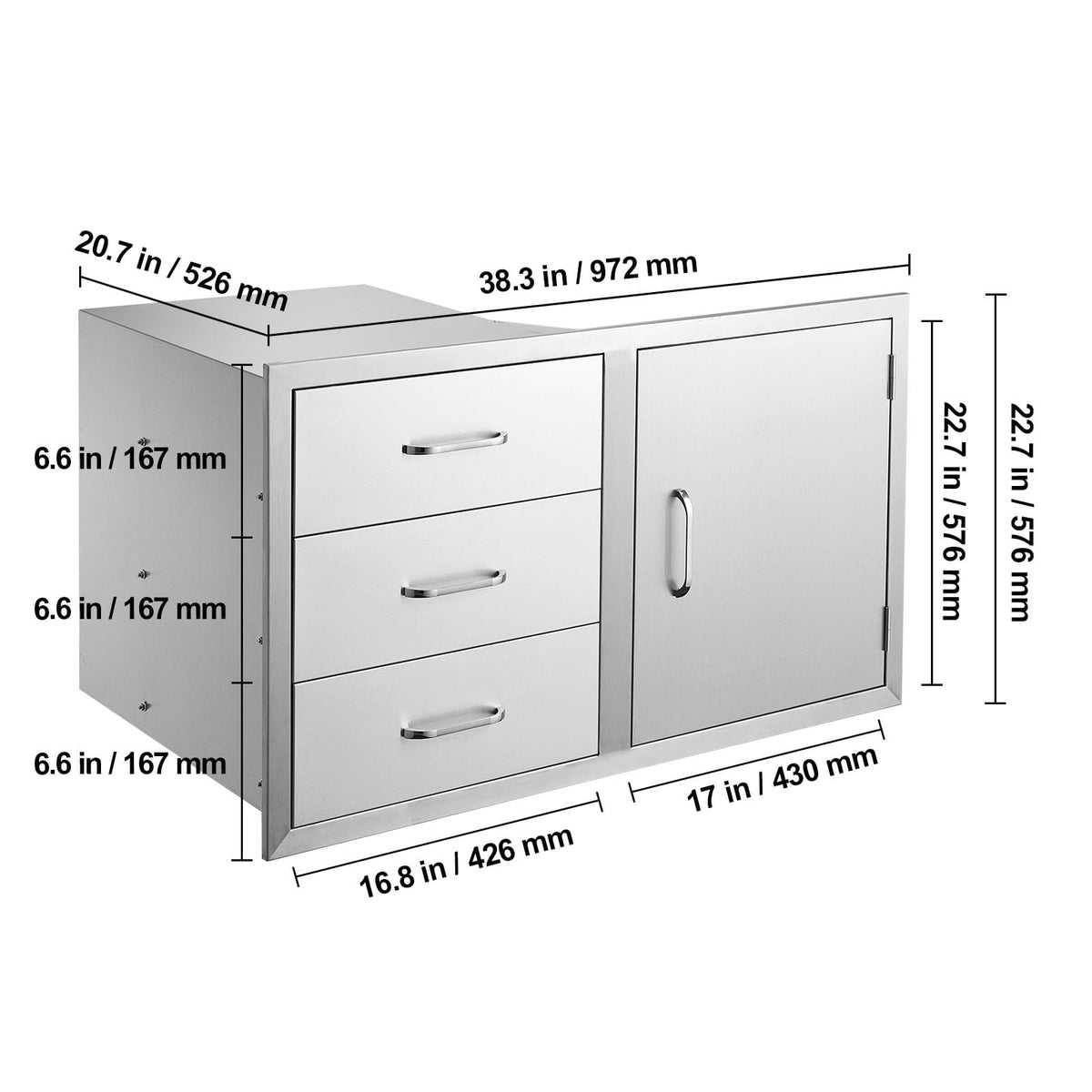Stainless Steel BBQ Drawer Combo - 38.3"W Outdoor Kitchen Storage