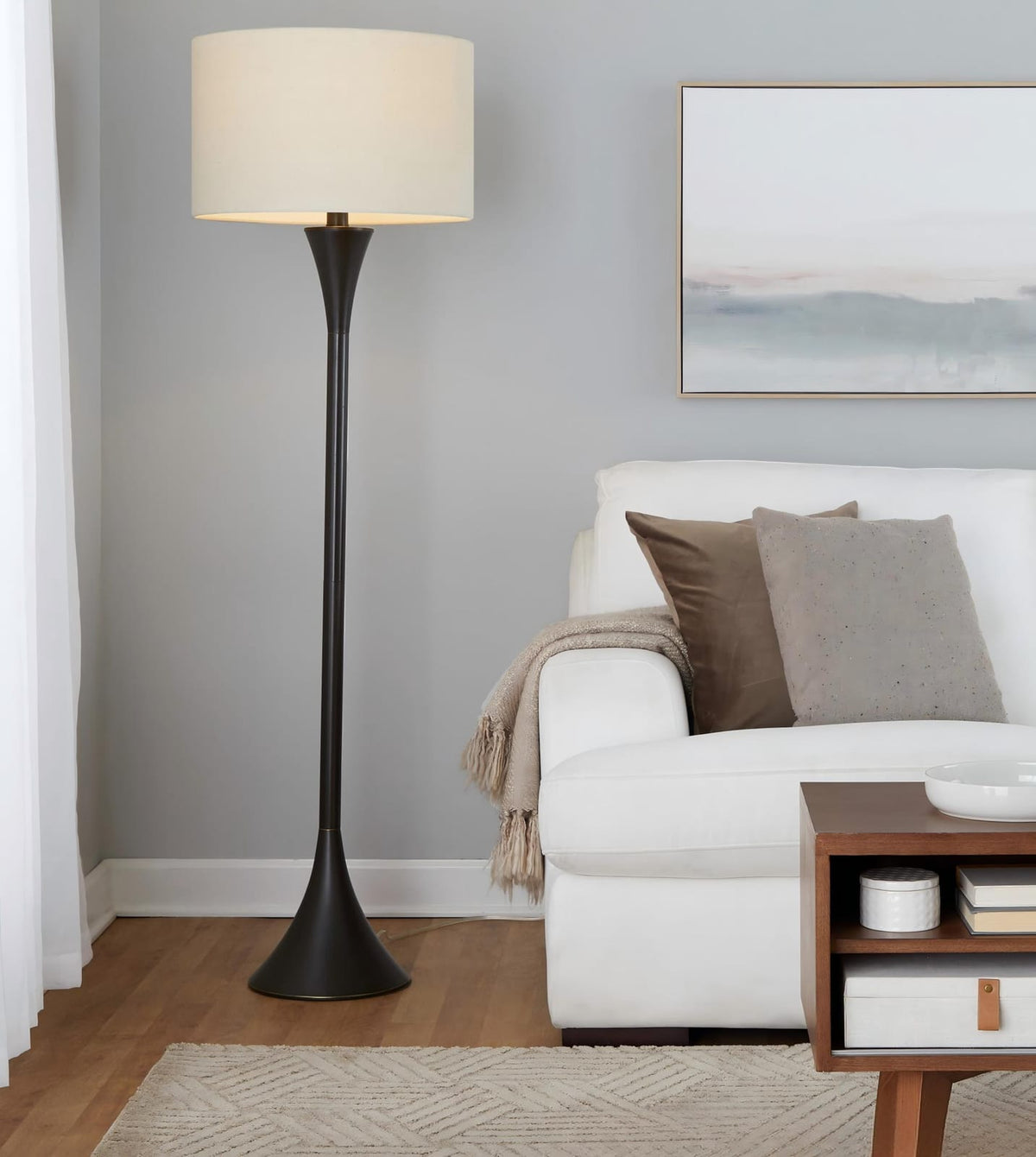 65" Bronze Linen Floor Lamp - Modern Style
