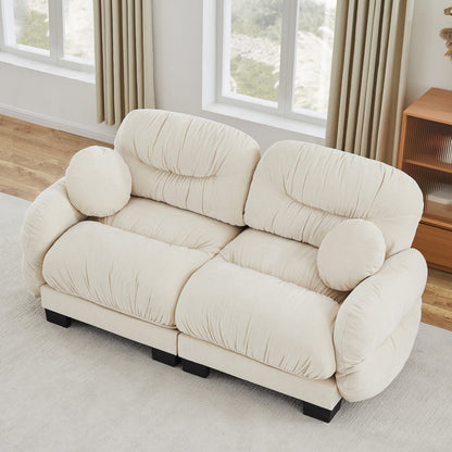 Living Room Beige Chenille 2-Seater Modular Sofa - Plush Comfort & Flexible Design