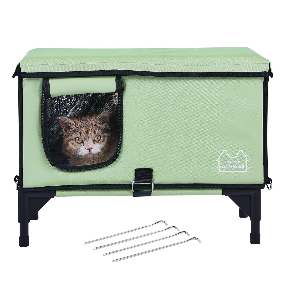 Elevated Heated Cat House - Green (M)