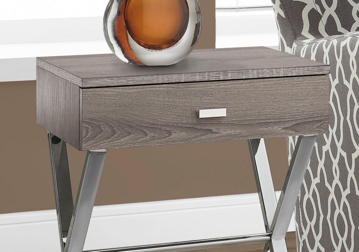 Accent Table, Side Table - Taupe & Chrome Metal