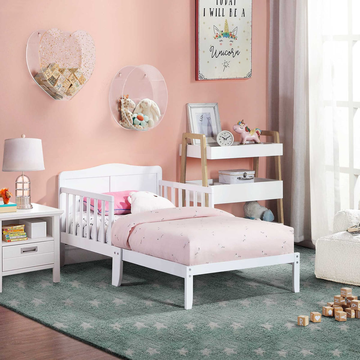 Olive & Opie Birdie Toddler Bed - White Solid Wood