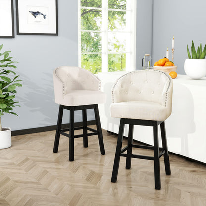 360 Degree Swivel Barstool Set Beige - Durable Rubber Wood Frame