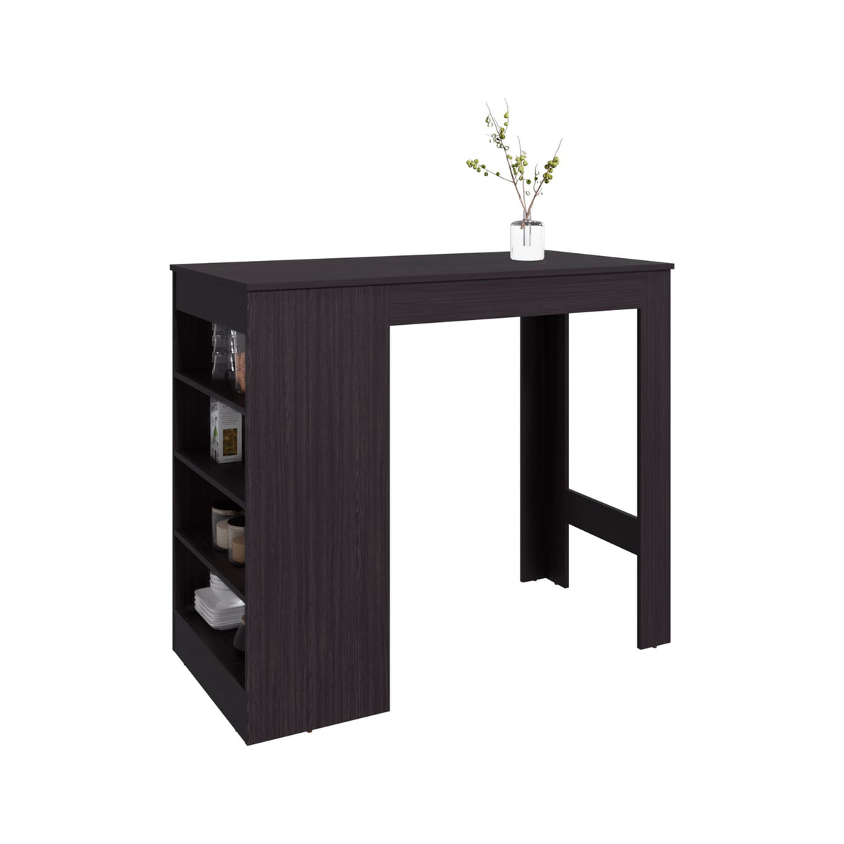 Black Counter Table with Shelves - Modern Dining Table for Living Room