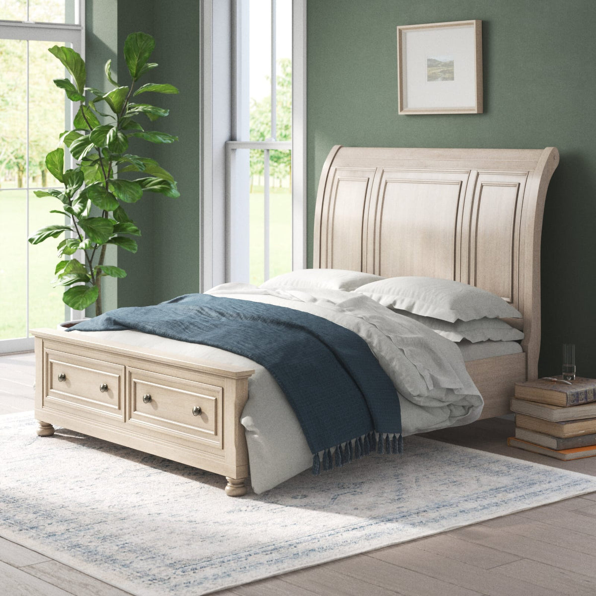Queen Wood Bed with Storage Drawers Gray Finish Traditional Style for Bedroom