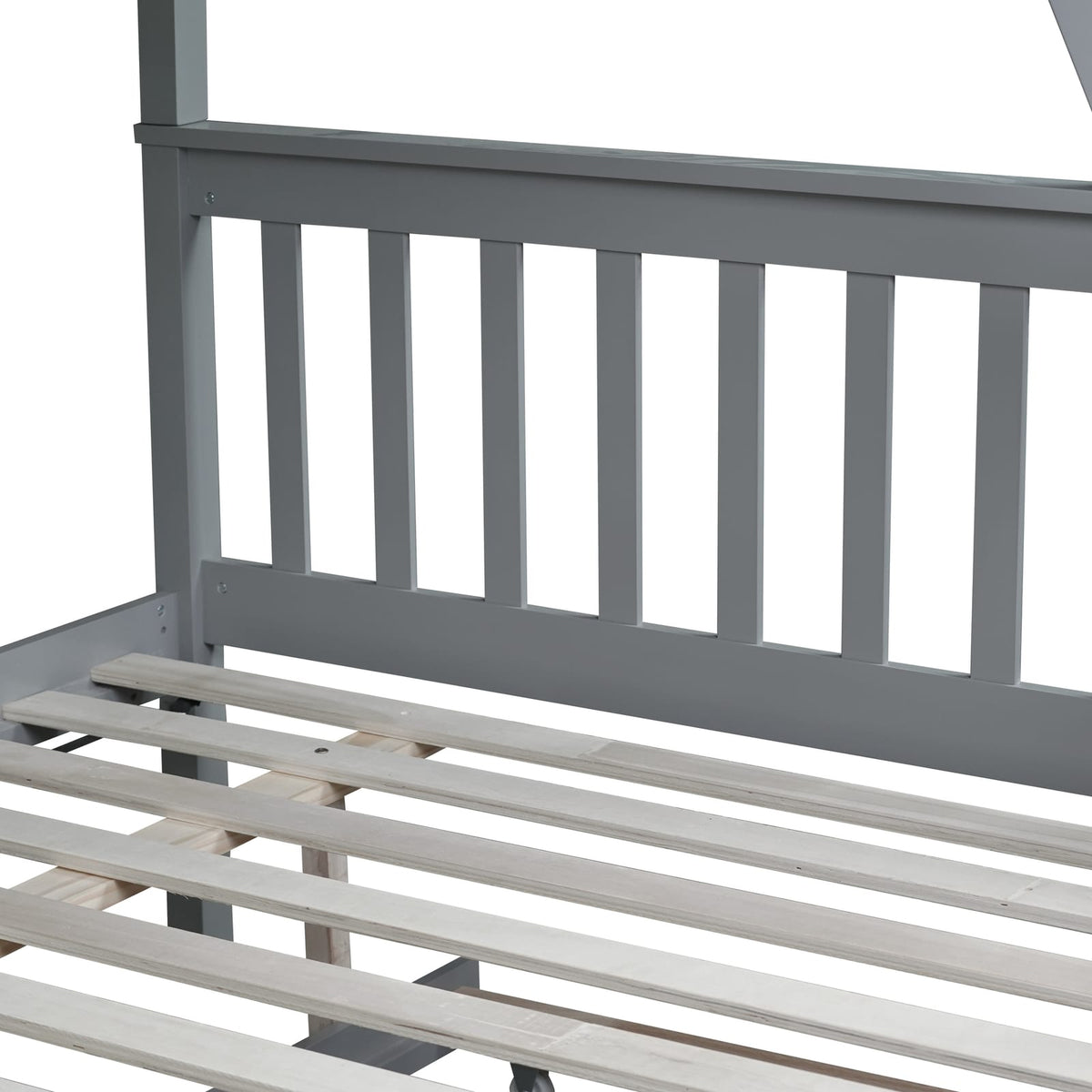 Twin Over Full Bunk Bed with Trundle - Grey Rubber Wood for Bedroom