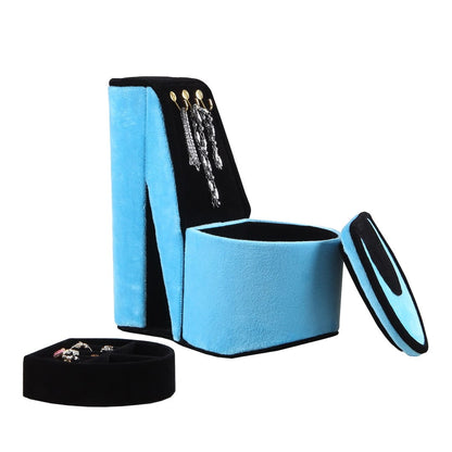 9" Tall Display Jewelry Box with Hooks - Turquoise Velvet