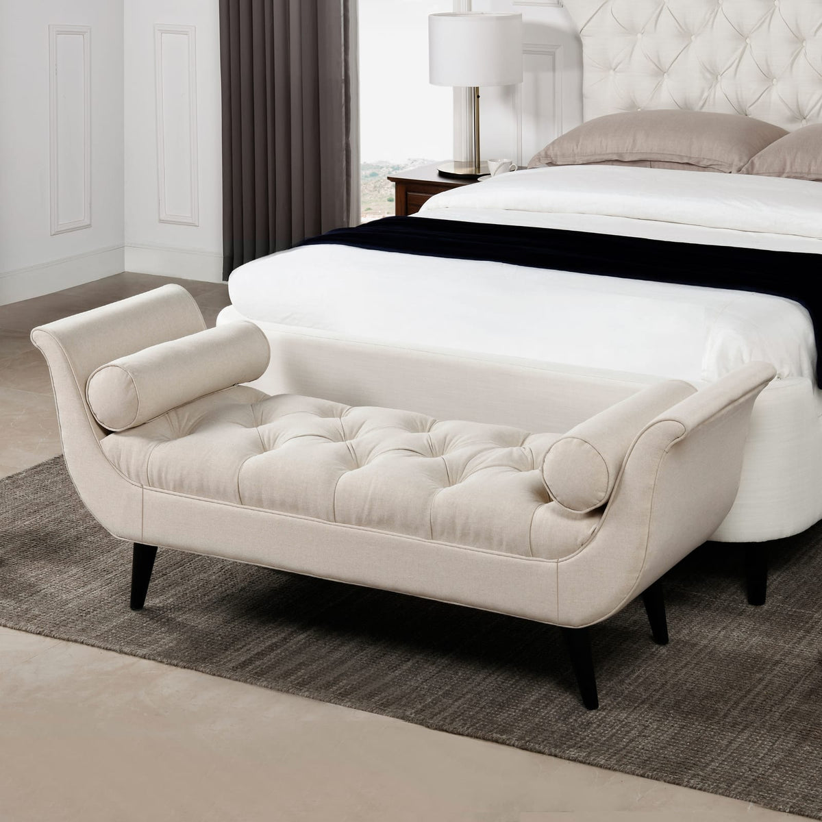 Beige Polyester Entryway Bench - 64.5" Long