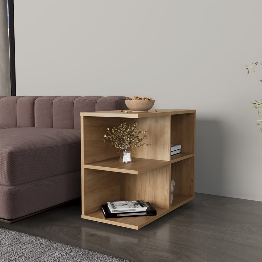 Natural Engineered Wood Side Table - 11.8 x 23.6 x 23.6 Inches for Living Room
