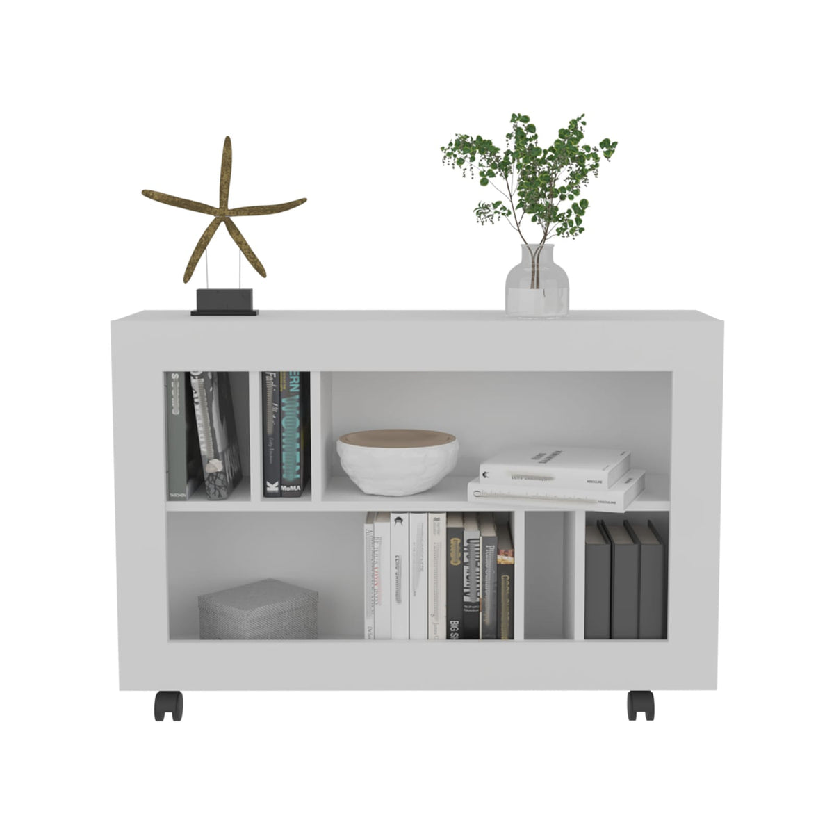 Console Table Cart, 5 Shelves, 4 Casters - White