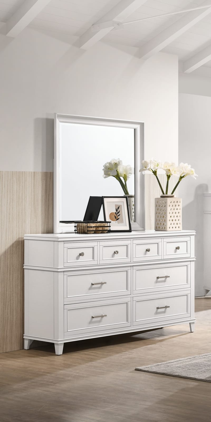 White 6 Drawer Dresser - Solid Wood MDF Storage