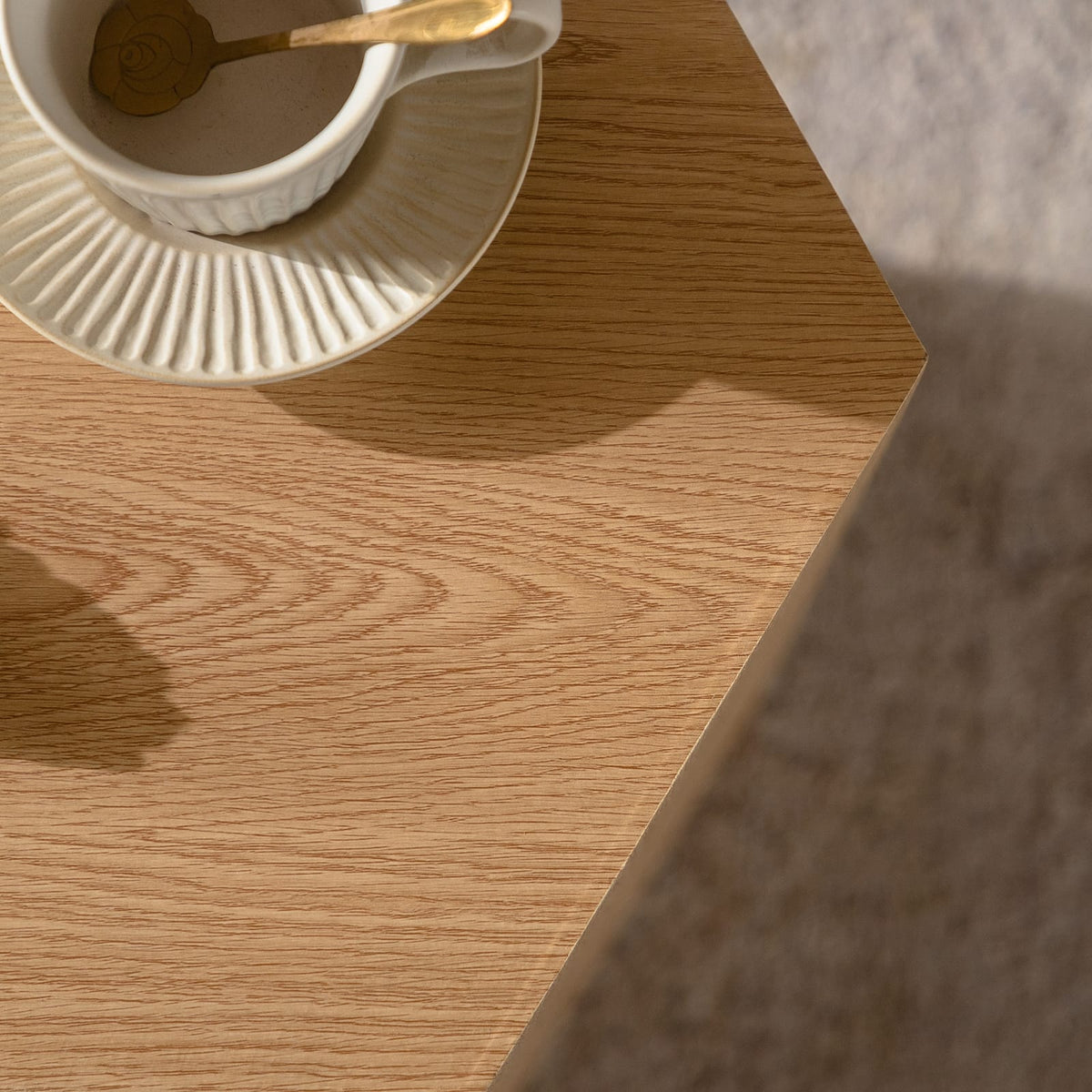 Natural Wood Hexagon Coffee Table - Small Bedroom End Table for Living Room