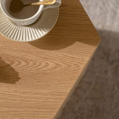 Natural Wood Hexagon Coffee Table - Small Bedroom End Table for Living Room
