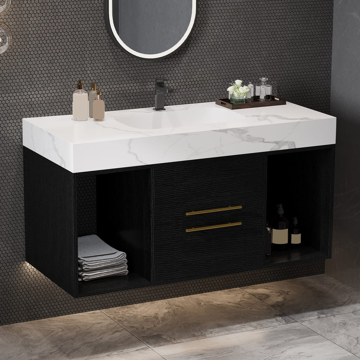 Modern White Black Bathroom Vanity with Storage