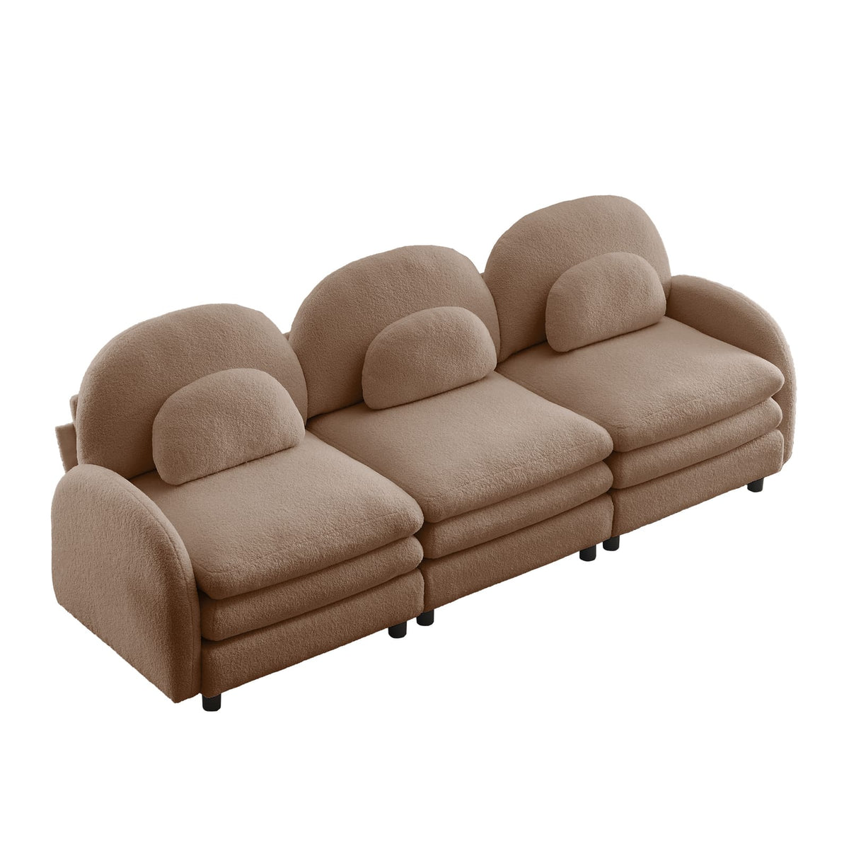 Teddy Fabric 3-Seat Sofa - Camel, Curved Backrest & Soft Cushions