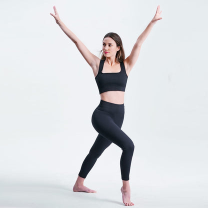 Black Nylon Mesh Yoga Leggings - Tummy Control Seamless