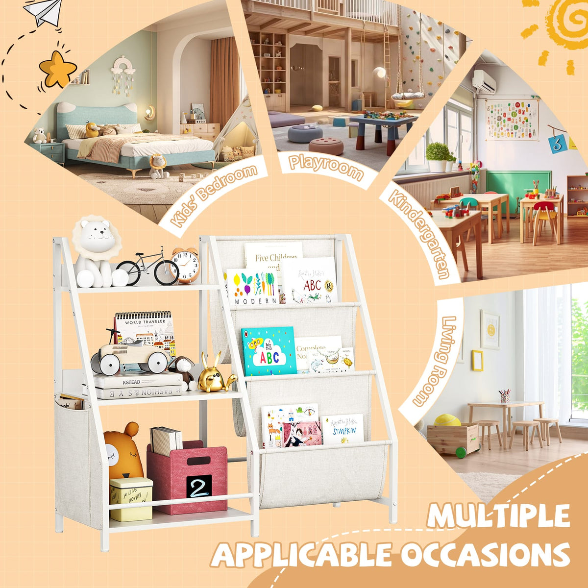 White Kids Bookshelf & Toy Storage - Nursery Organizer