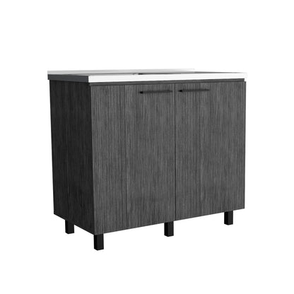 2 Freestanding Utility Base Cabinet - Smokey Oak Kitchen Sink