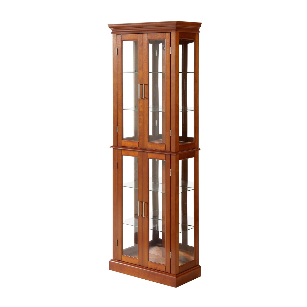 Walnut Curio Cabinet - Lighted Display Cabinet with Adjustable Shelves