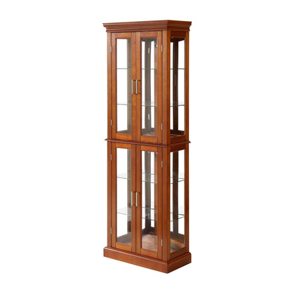Walnut Curio Cabinet - Lighted Display Cabinet with Adjustable Shelves