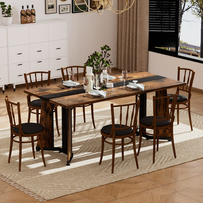 Rustic Brown Black Dining Table for Kitchen Storage and Dining Room