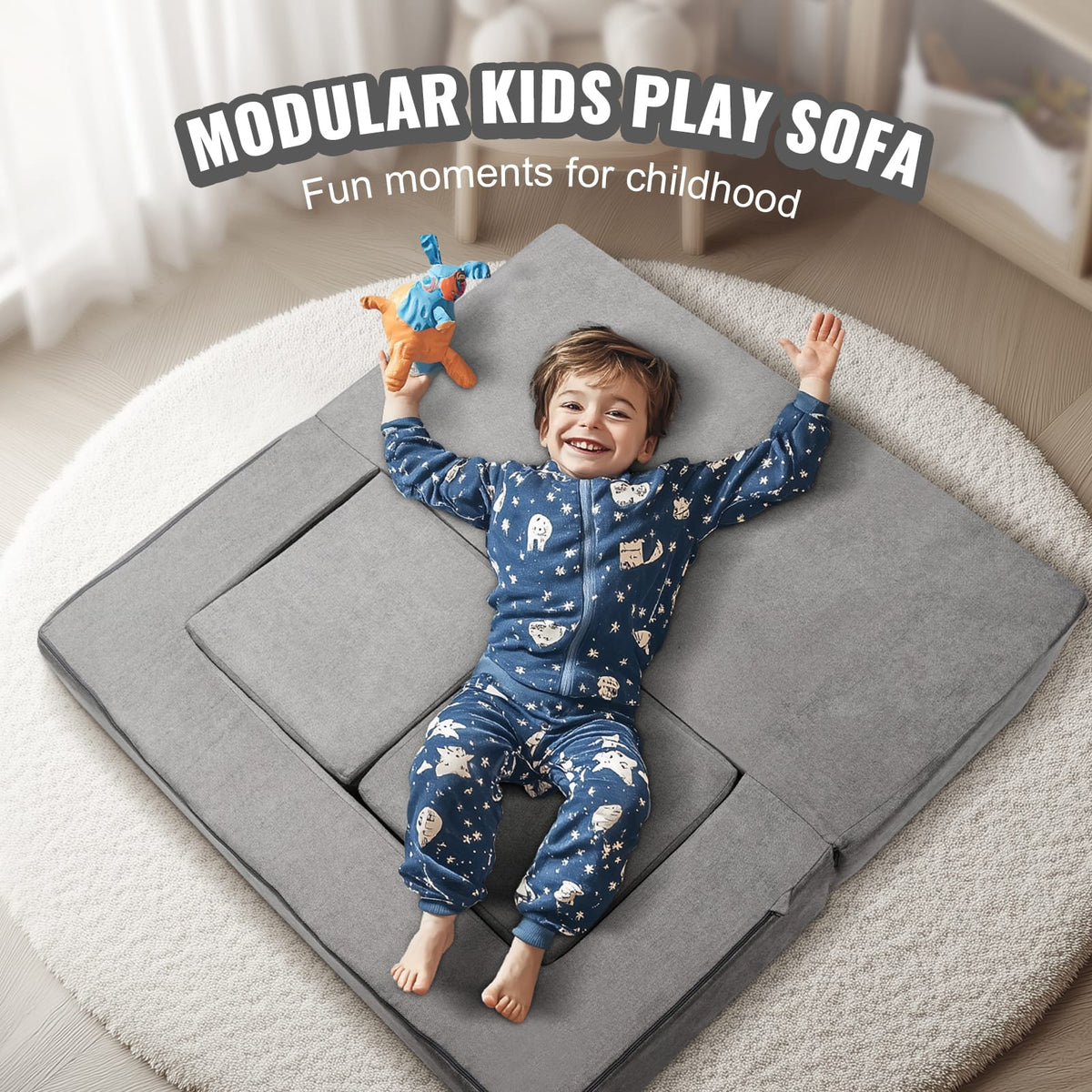 Light Gray Kids Couch - 4 Piece Modular Sofa for Children