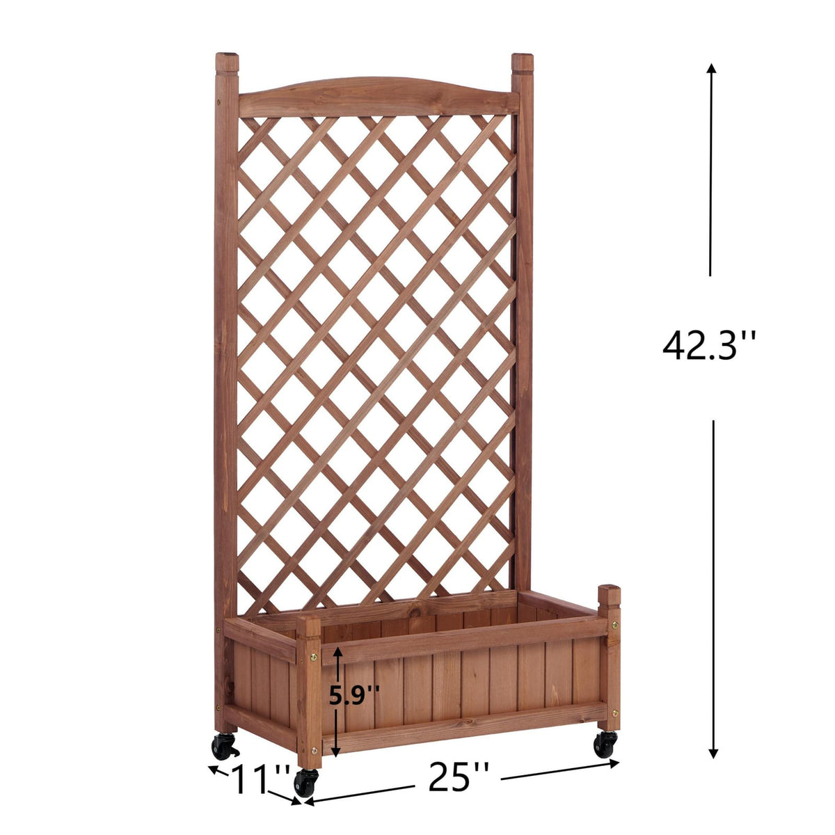 Raised Garden Bed with Trellis 2 Pack - Brown Wooden Planter Box