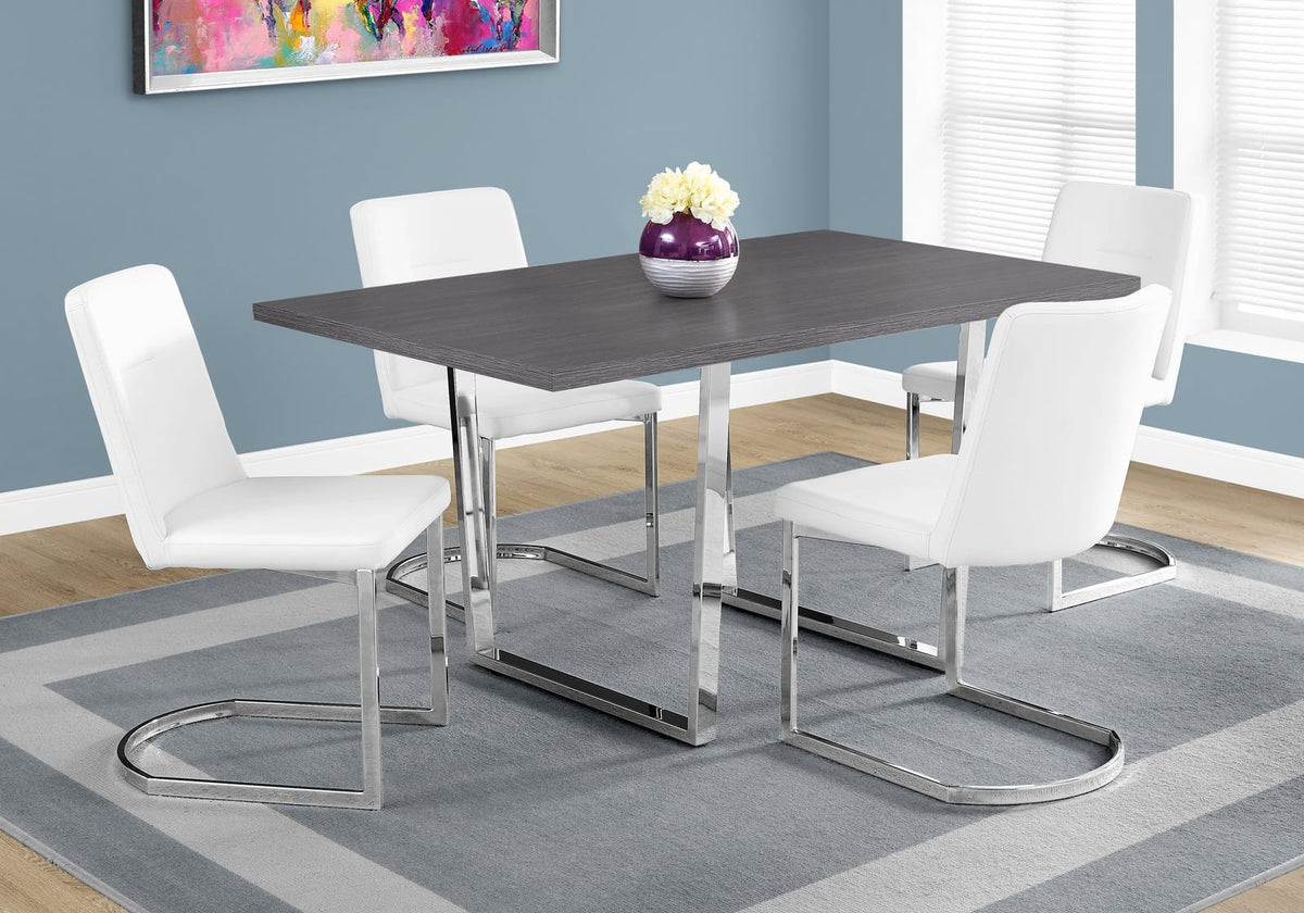 Dining Table, 60" Rectangular, Grey Metal & Wood - Perfect for Kitchens and Dining