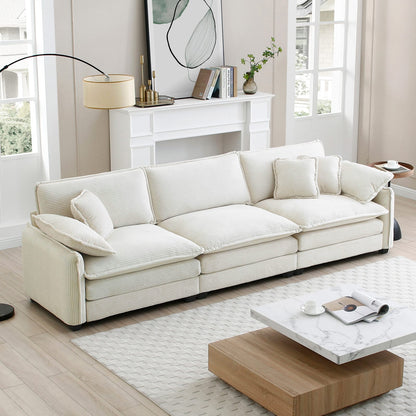 Beige Corduroy 3-Seater Sofa - Retro Mid Century Style
