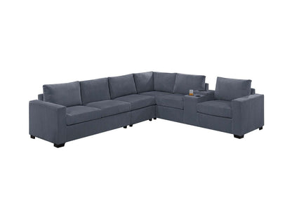 Dark Gray Corduroy L-Shaped Sectional Sofa - 6 Piece Set for Living Room