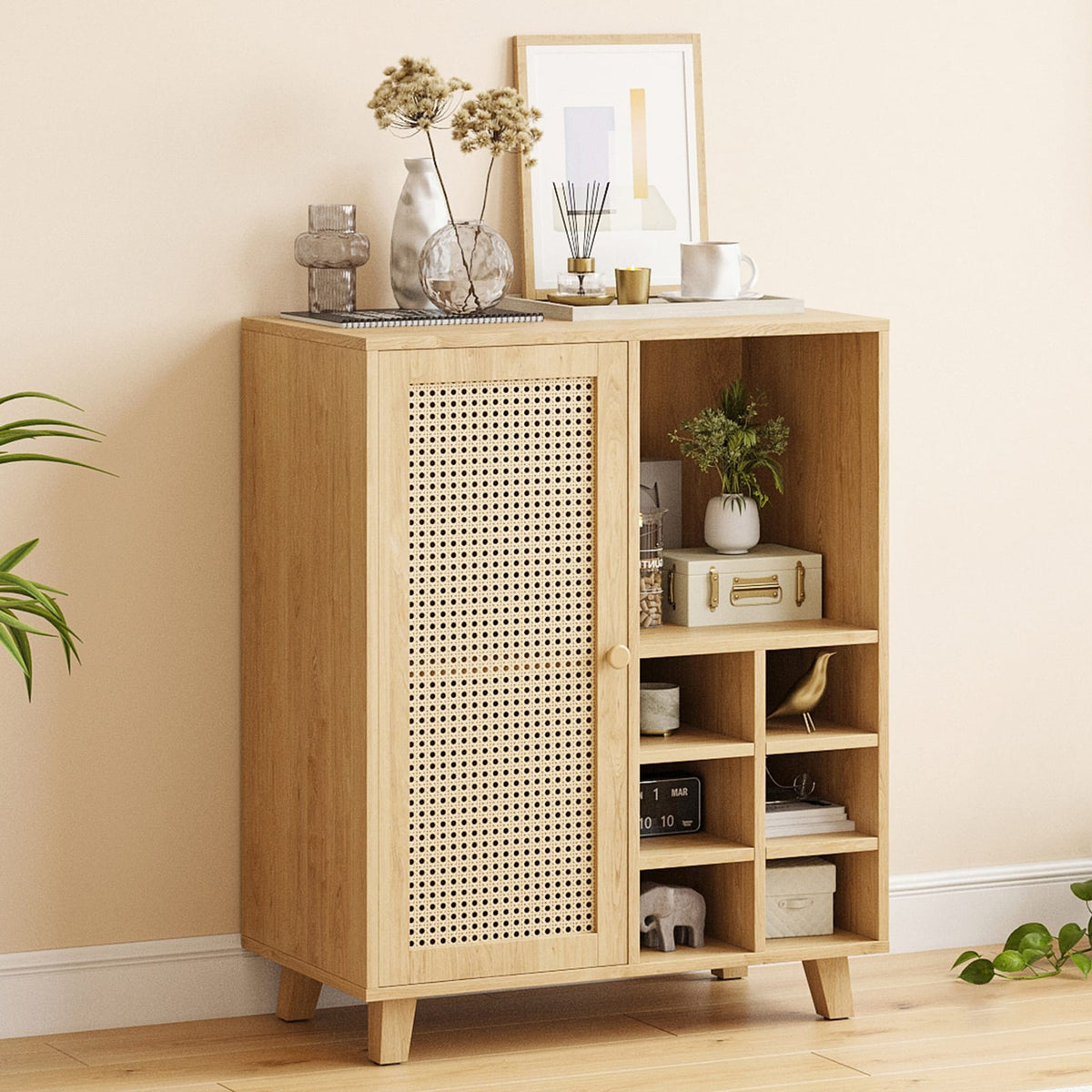 34 Inch Rattan Sideboard Cabinet with Wine Racks