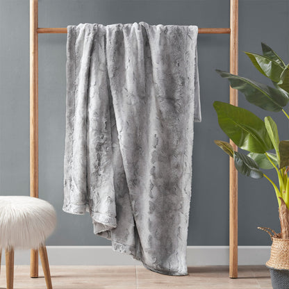 Grey Faux Fur Throw Blanket 50x60 Inches