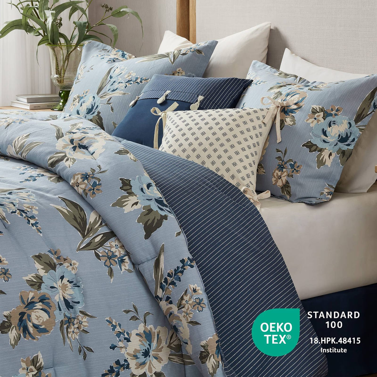 King Blue Floral Comforter Set - 7 Piece Bedding