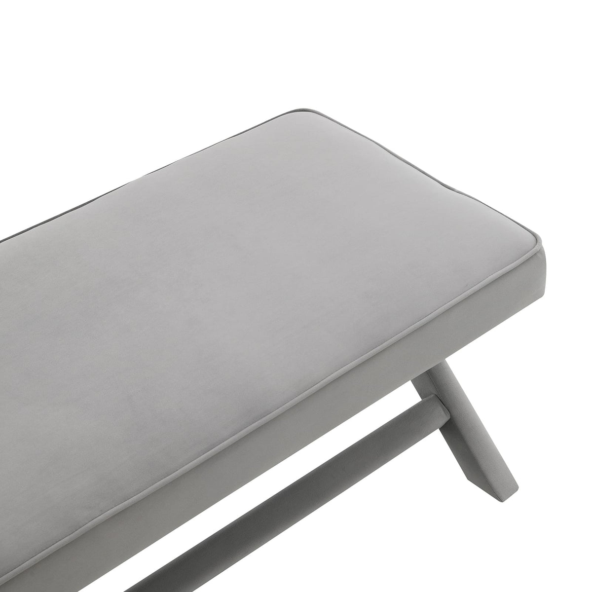 Light Grey Wood Ottoman Bench - Modern Living Room Accent