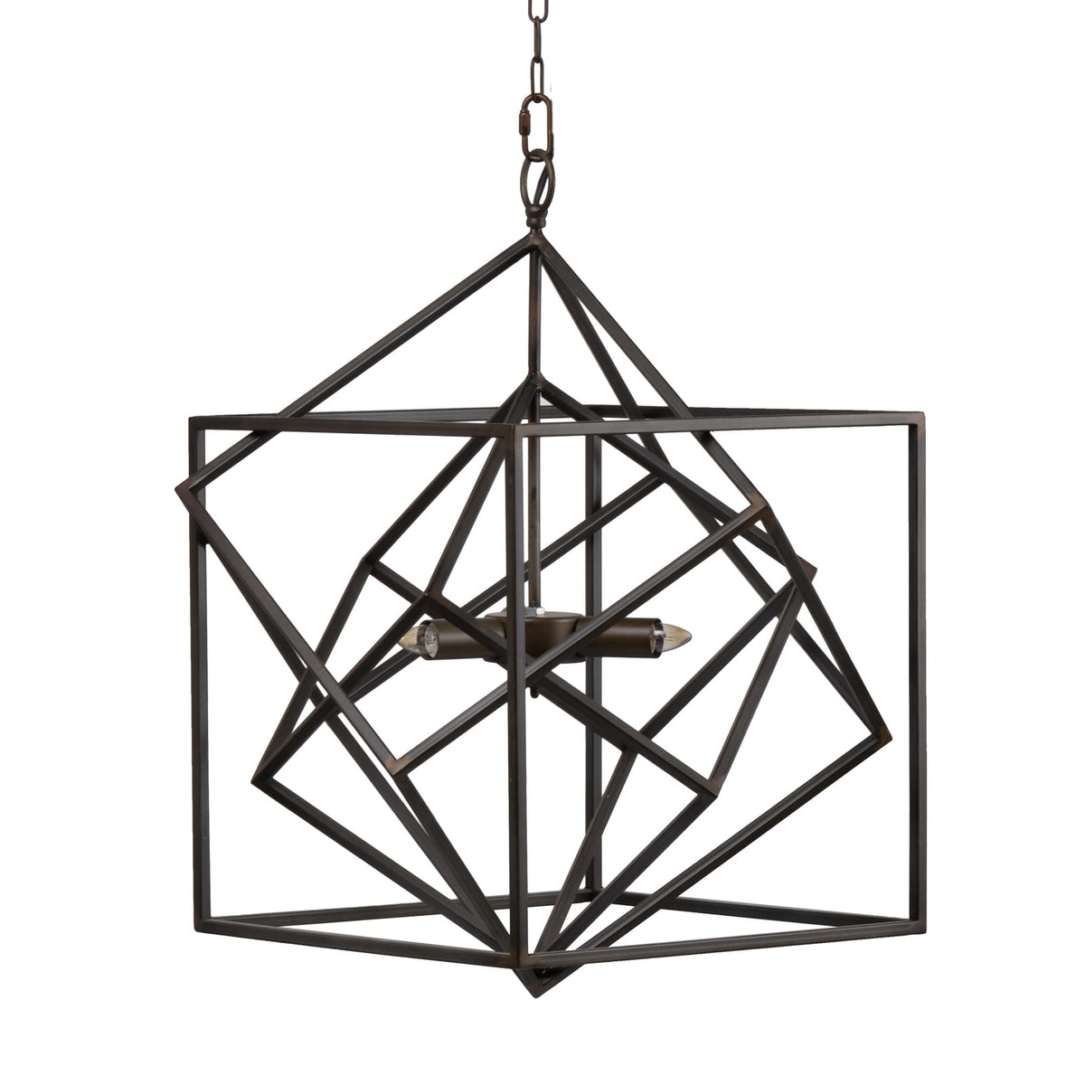 3-Light Metal Chandelier - Black Iron, Adjustable Chain