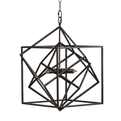 3-Light Metal Chandelier - Black Iron, Adjustable Chain