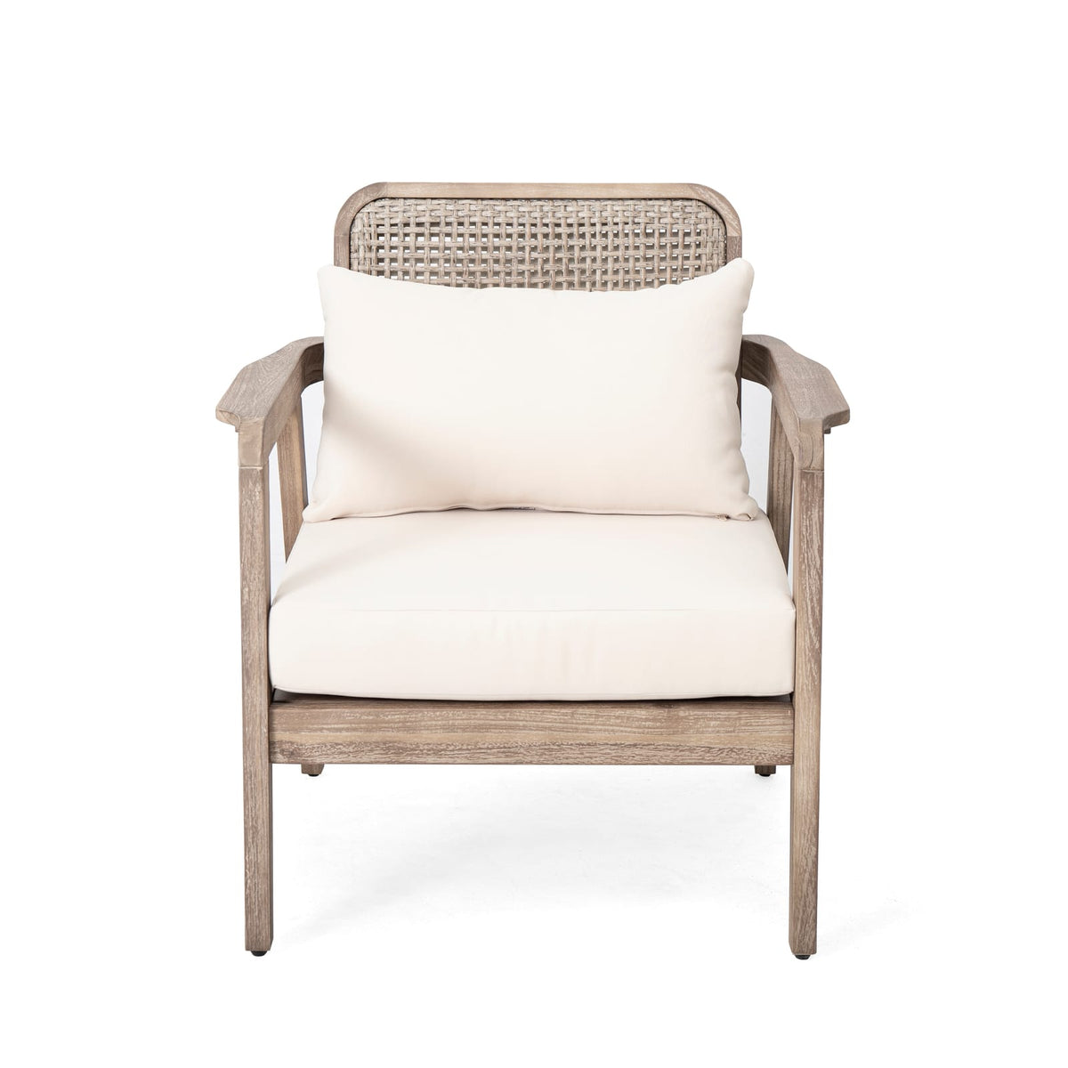 Light Brown Acacia Wood Patio Club Chair - Waterproof Cushions, Outdoor Seating
