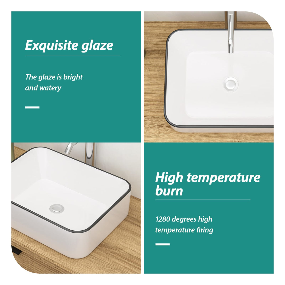 16x12 White Ceramic Rectangular Vessel Sink