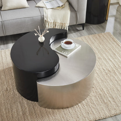 YING YANG Modern Coffee Table - Black & Silver Iron Sheet
