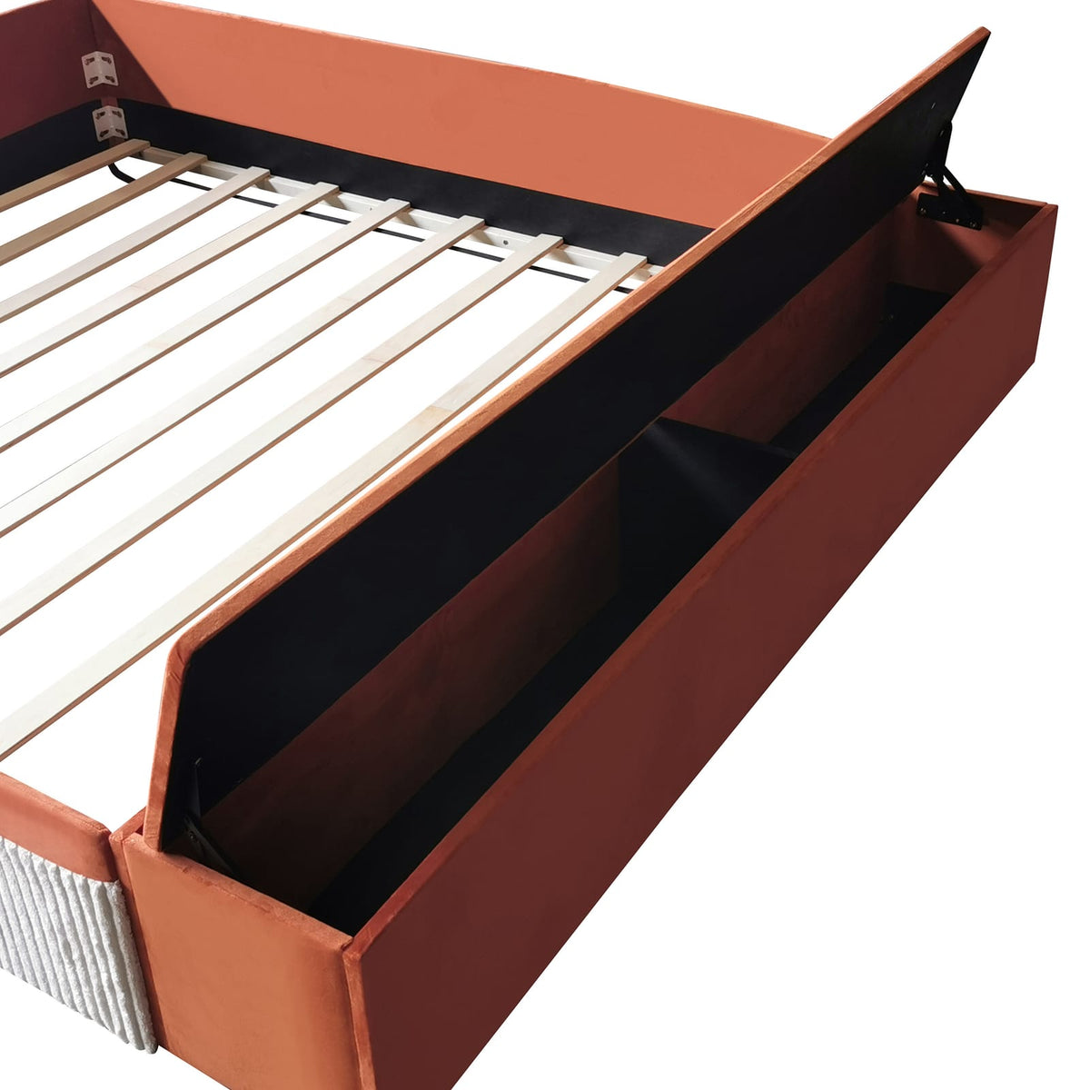 King Size Velvet Daybed with Stairs & Storage Ottoman for Bedroom