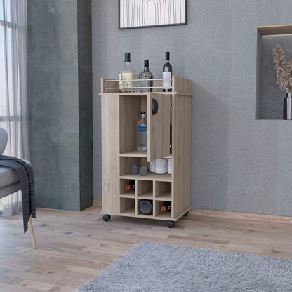 Light Gray Bar Cart with Wine Racks - Freestanding Storage