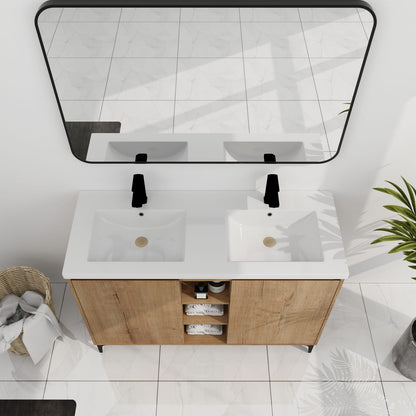 47.6" Imitative Oak Freestanding Bathroom Vanity with 2 Doors