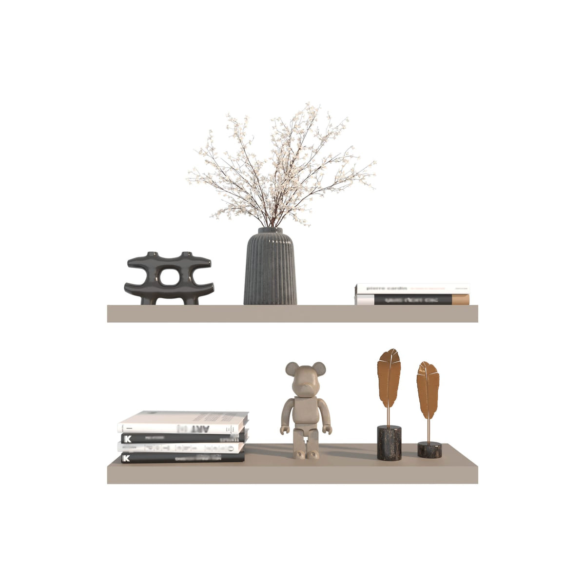 Floating Shelves 1.5" H, 2 Shelves, Grey - Display Storage for Living Room