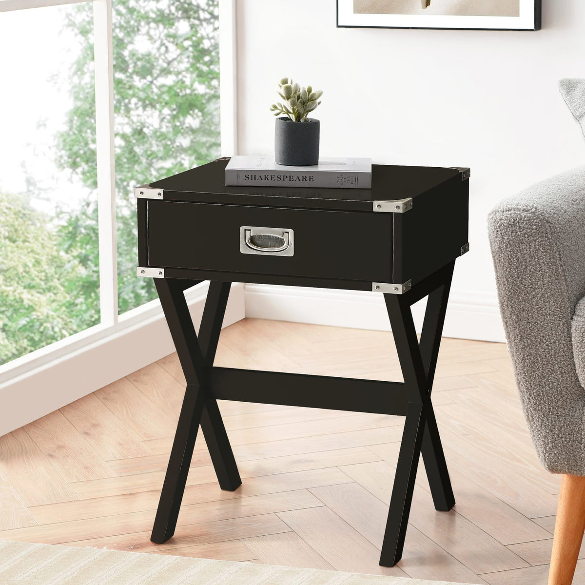 Black Rectangular End Table with Drawers